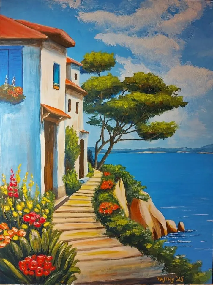 Kreatív Kávé szegedi akrilfestés: Ház a tengerparton