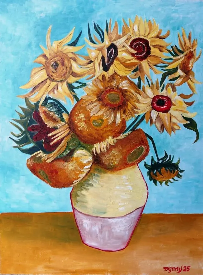 Kreatív Kávé szegedi olajfestés: Van Gogh nyomában - Váza tizenkét napraforgóval