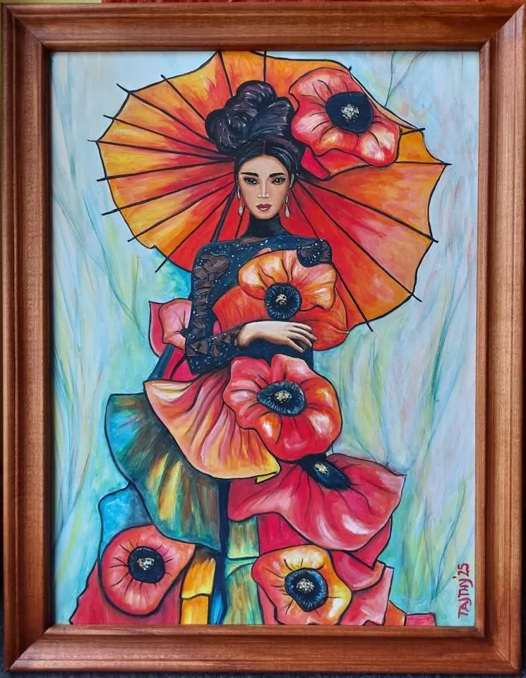 Kreatív Kávé szegedi akrilfestés: Pipacsos leány