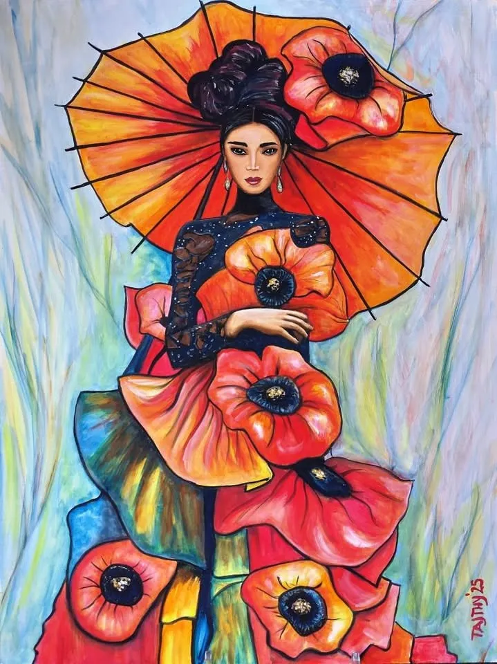 Kreatív Kávé szegedi akrilfestés: Pipacsos leány